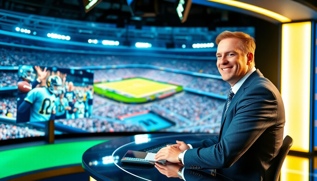 Engaging sports broadcasting studio with live sports feeds enhancing viewer excitement.