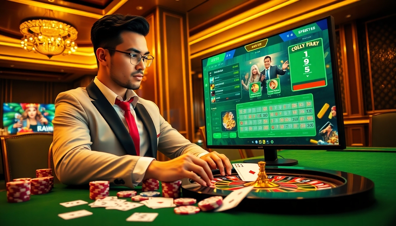 luxury138 online gambling platform with vibrant poker chips and elegant casino decor