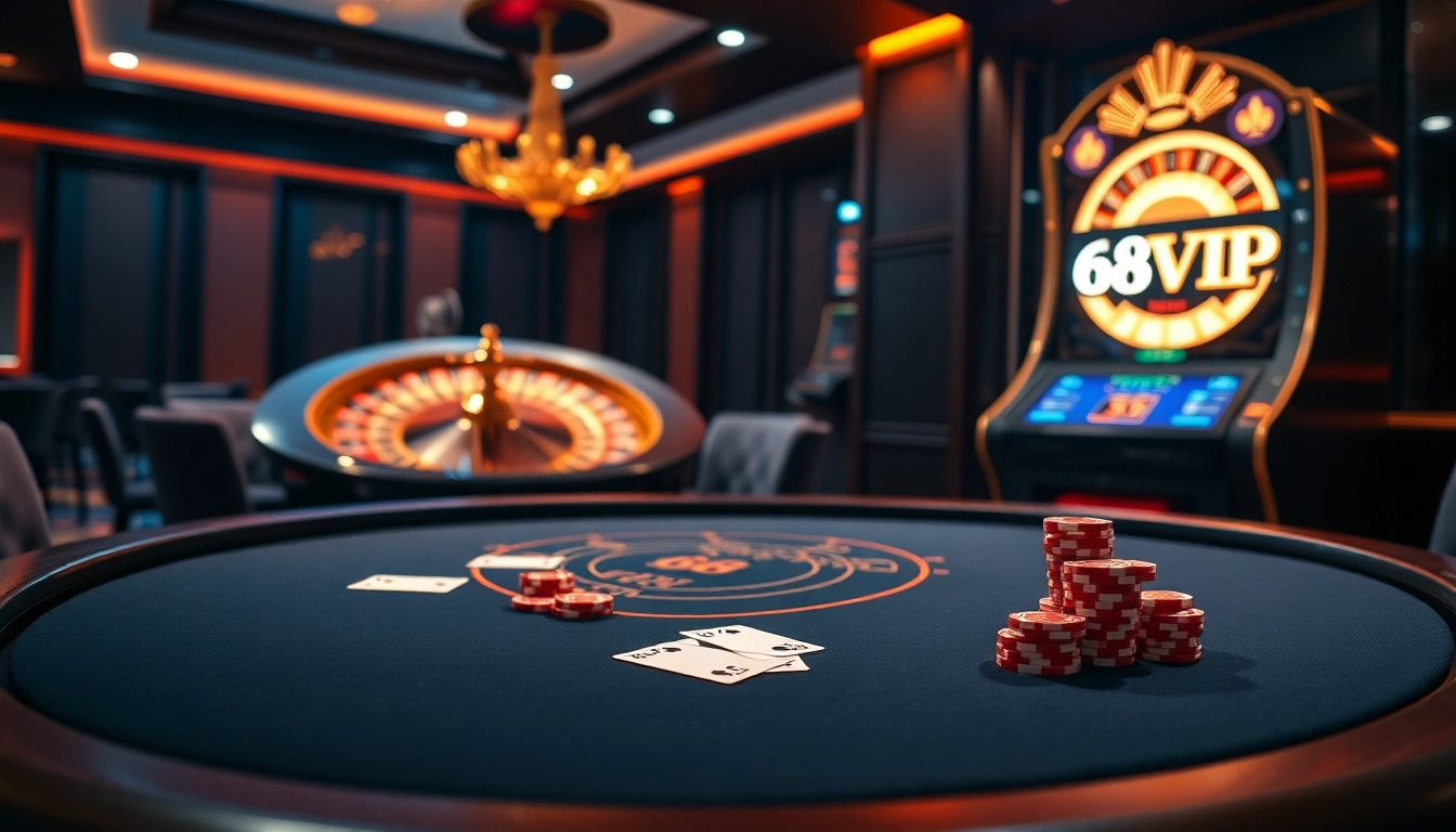 Experience the excitement of 68VIP gaming with vibrant casino elements and luxury decor.