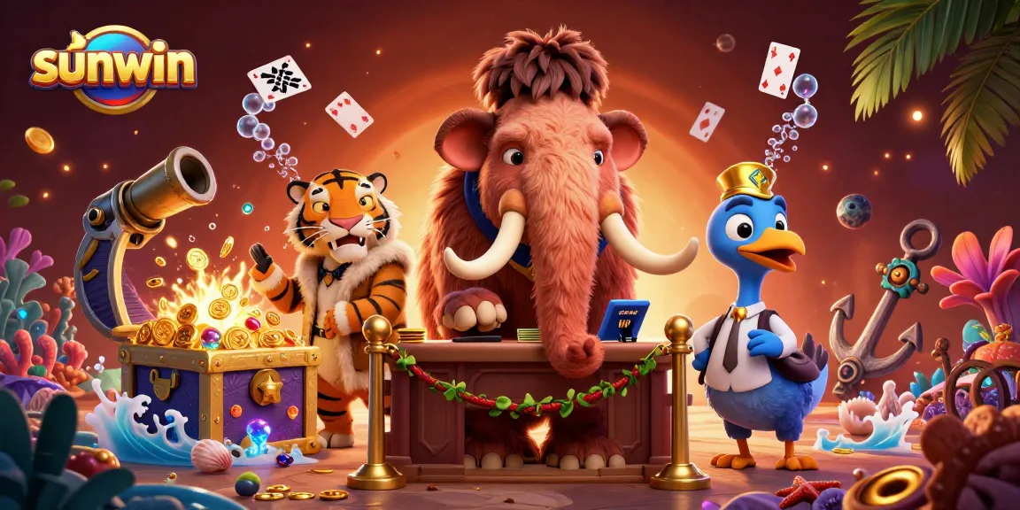 Experience the sunwin casino excitement with a mammoth bouncer and vibrant game elements!
