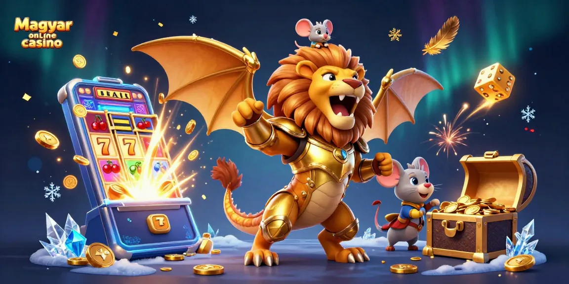 Híres magyar online casino játékokat bemutató aranyszínű chimera lény és egér járművezetője.