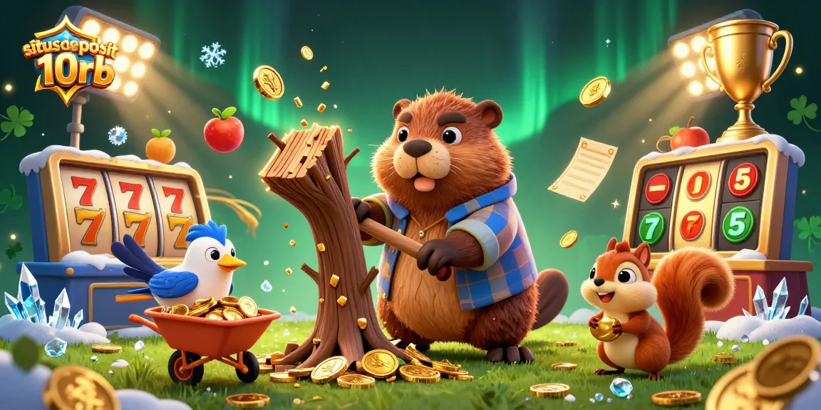 Capture big wins at situs deposit 10rb with a lively casino scene of vibrant characters and golden treasures.