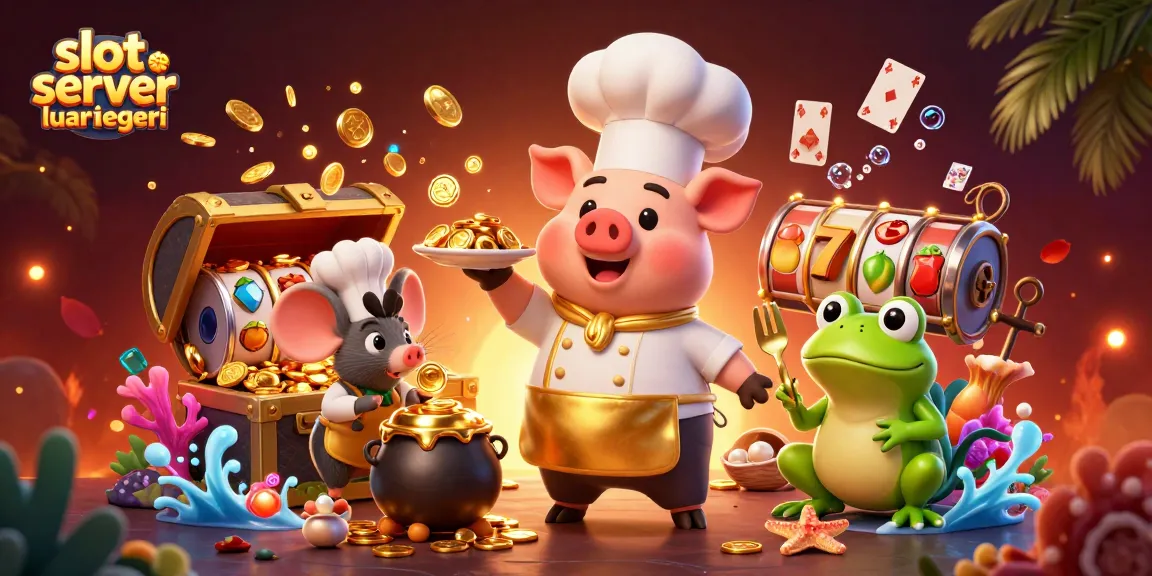 Experience thrilling gameplay on slot server luar negeri with a cartoon chef pig serving gold coins.
