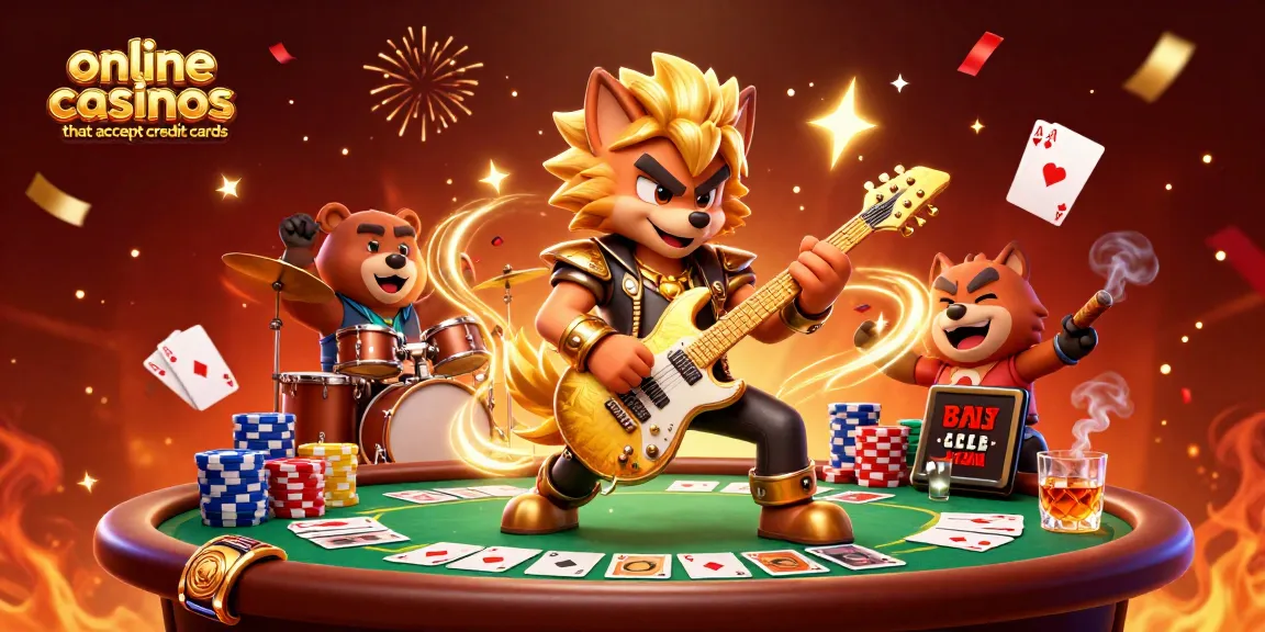 Experience the excitement in online casinos that accept credit cards with a rock star wolf and lively bear!