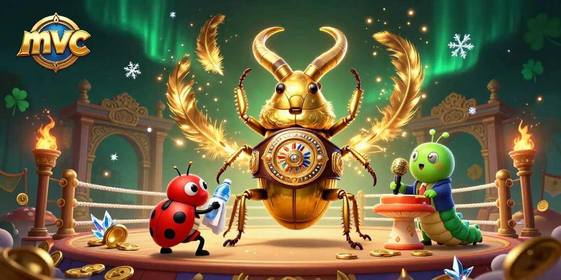 Bet big at mvc with a 3D cartoon giant beetle boxing against odds in an animated casino scene.