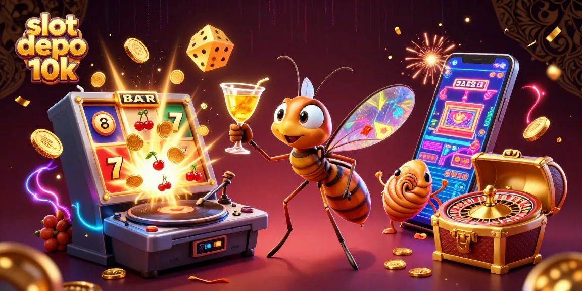 Spin and win with slot depo 10k, featuring a vibrant casino scene with dynamic game elements.