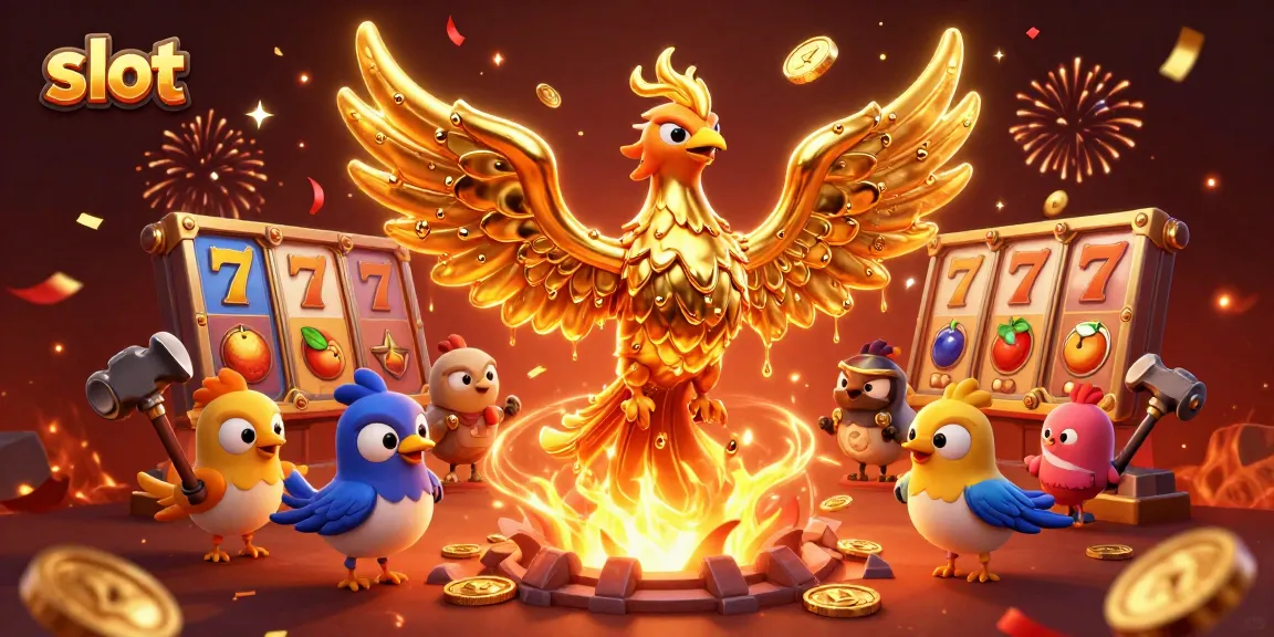 Memenangkan slot dengan phoenix emas bercahaya di tengah permainan kasino virtual yang menarik