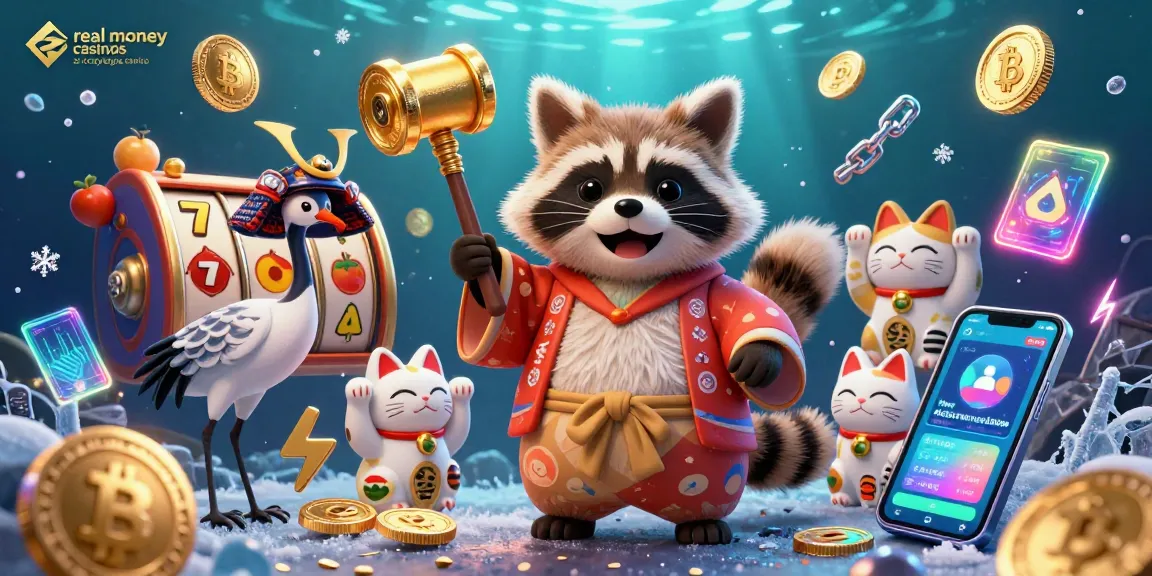 Experience real money casinos at crazyvegas casino with a vibrant, detailed 3D casino scene featuring lucky symbols and Bitcoin elements.